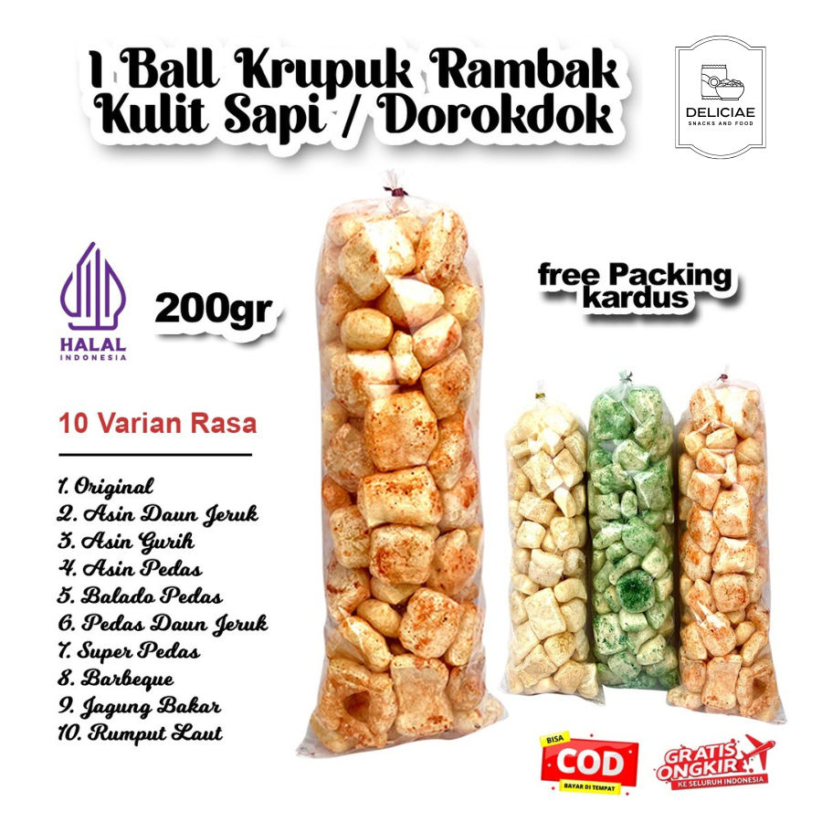 

200 gr Dorokdok Kerupuk Rambak Kulit Sapi Asli Halal Berbagai Rasa