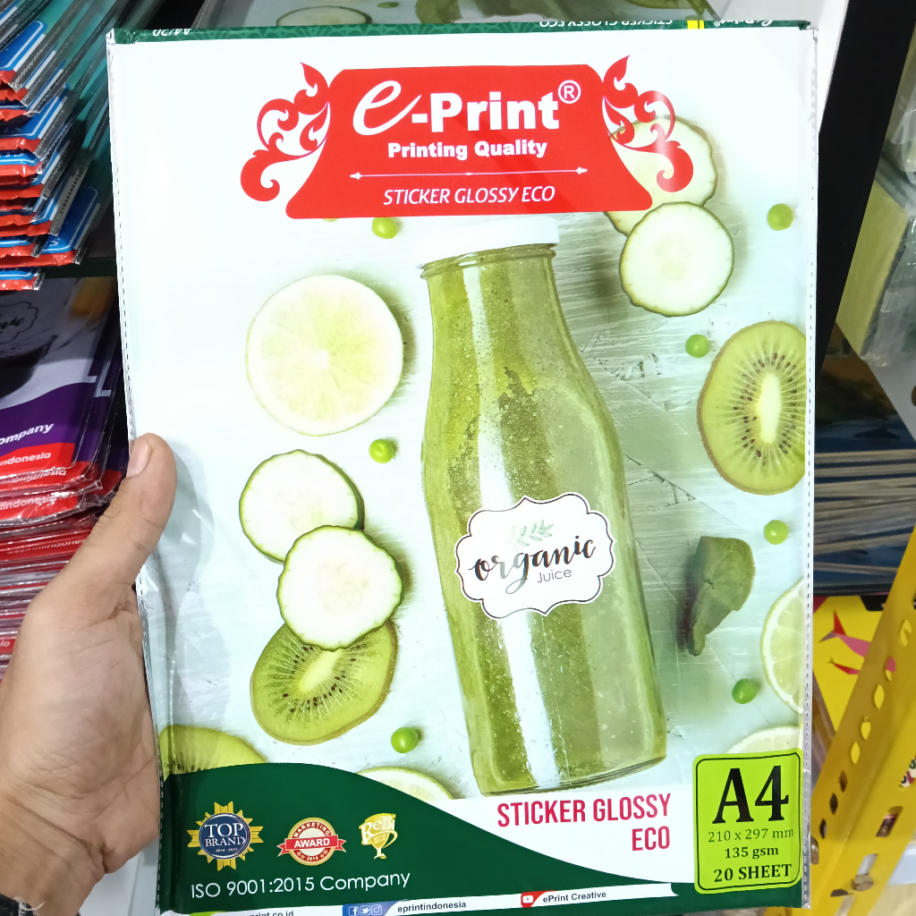 

EPRINT Glossy Sticker Paper A4 135GSM - KERTAS STIKER MURAH ISI 20 LEMBAR BISA UNTUK SEMUA PRINTER