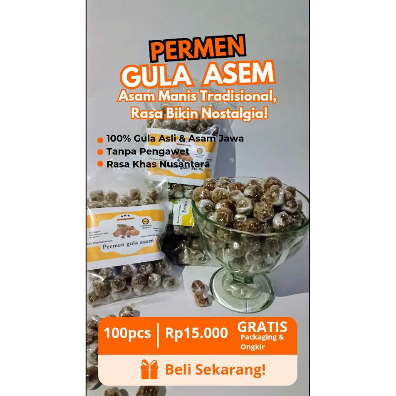 

PERMEN GULA ASEM isi 100pcs berat 250g 100% tanpa bahan pengawet, asli asem jawa dan gula