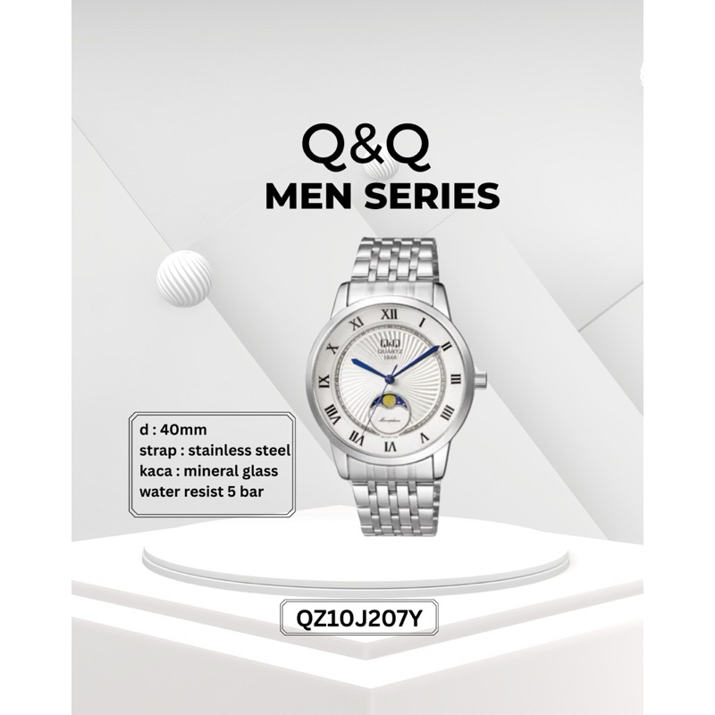Jam Tangan Q&Q Original Analog Pria QZ10J207Y QZ10J218Y QZ10J208Y Stainless Steel Anti Air