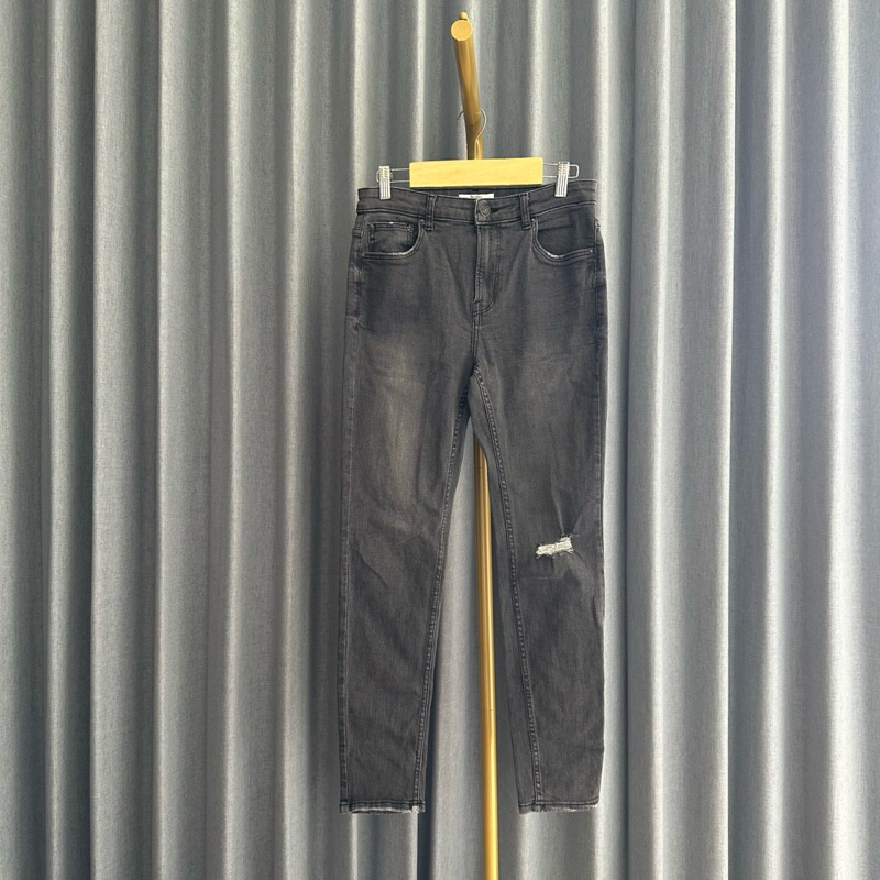 𝙋𝙍𝙀𝙇𝙊𝙑𝙀𝘿 Bershka Black Washed Skinny Medium Rise High Waist Denim Jeans Trouser Pants Celana Panjang