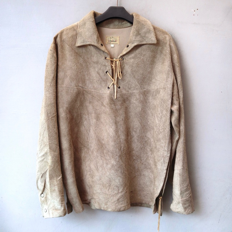 Johnbull size L jaket kulit domba suede model kemeja coboy rumbai indian genuine leather jacket Pl B
