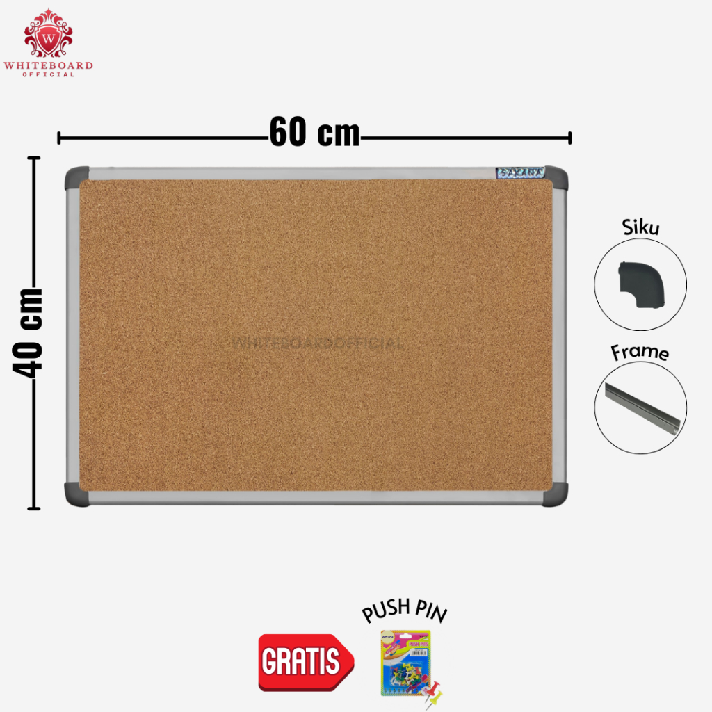

SAKANA Cork Board Gantung 40x60cm / Message Board / Pin Board / Papan Mading / Papan Pengumuman