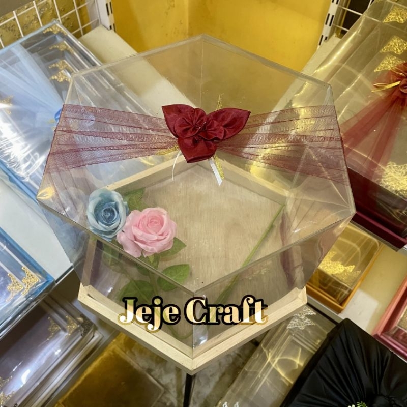 Kotak Hantaran kayu segi 6 heksagonal seserahan pernikahan rustik