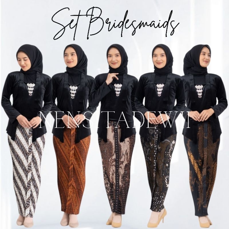 (Bridesmaid, DHT01) Kebaya Kutubaru + Rok Plisket / Motif Lereng Putih