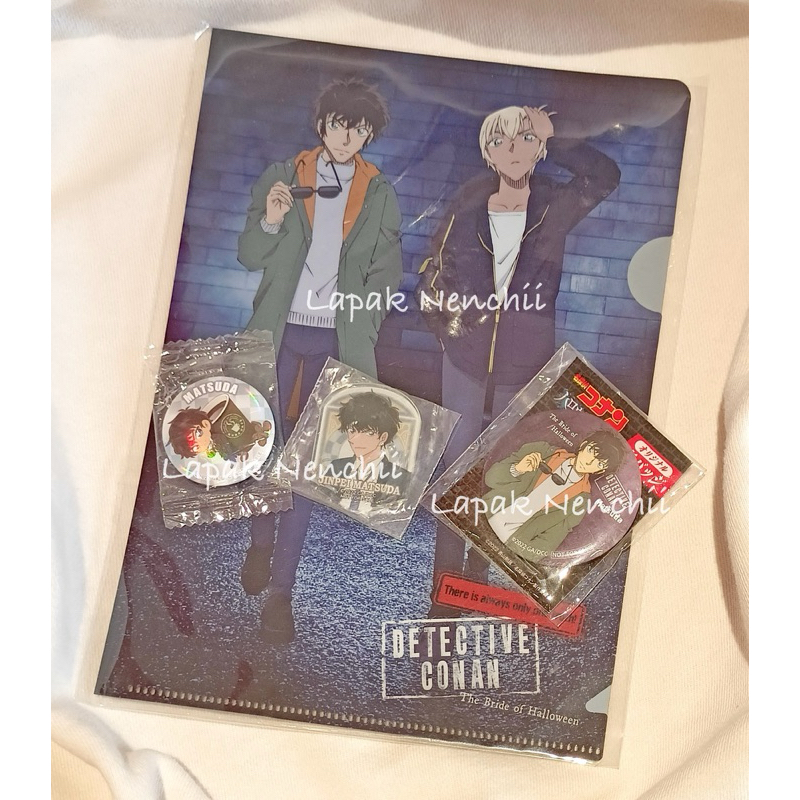 Official Merch Set Detective Conan Clear File B5 Matsuda Jinpei & Furuya Rei, Pin Badge Mini 3cm Mat