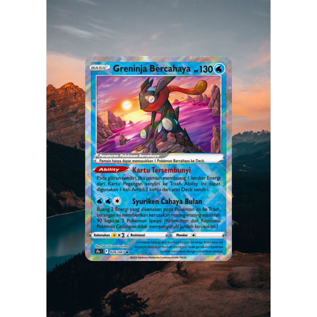 Pokemon TCG Greninja Bercahaya s9a 026/067k holo foil Indonesia Ver
