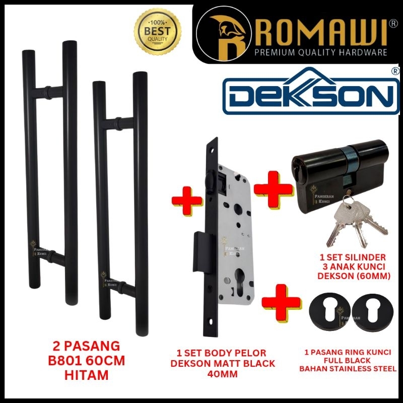 PULL GAGANG PEGANGAN HANDLE PINTU KACA BULAT STAINLESS ALUMUNIUM KAYU FULL SET DEKSON 60 CM PH B801 
