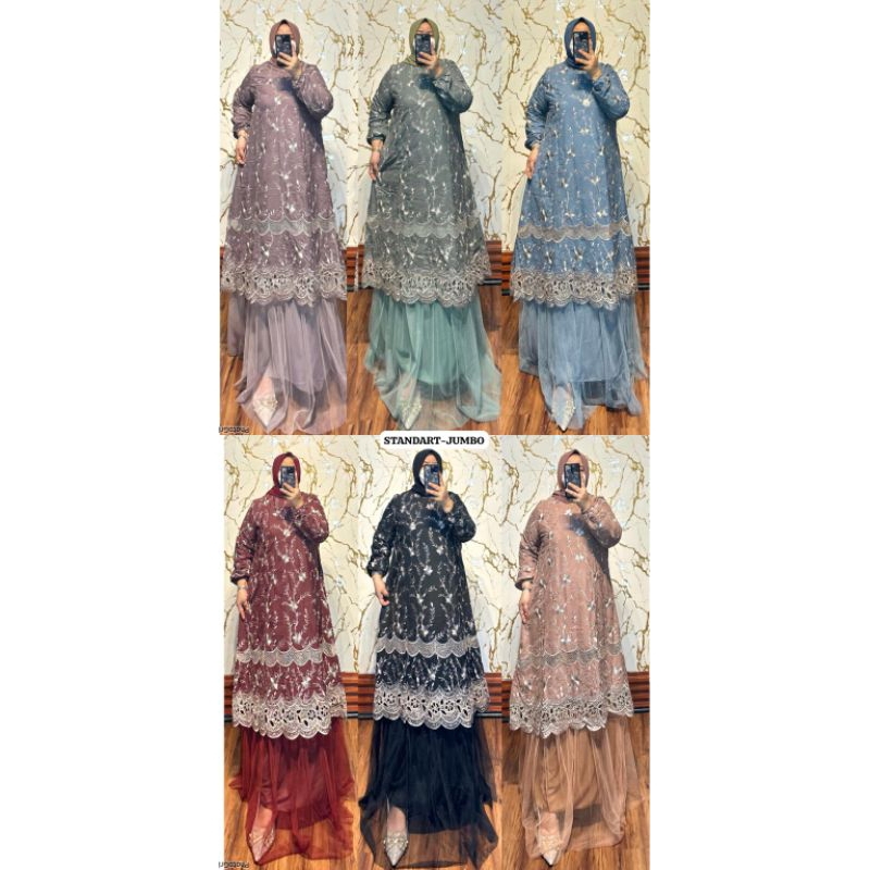 GAMIS MUSLIM DEWASA BAHAN KATUN KERANCANG MIX RENDA TUTU