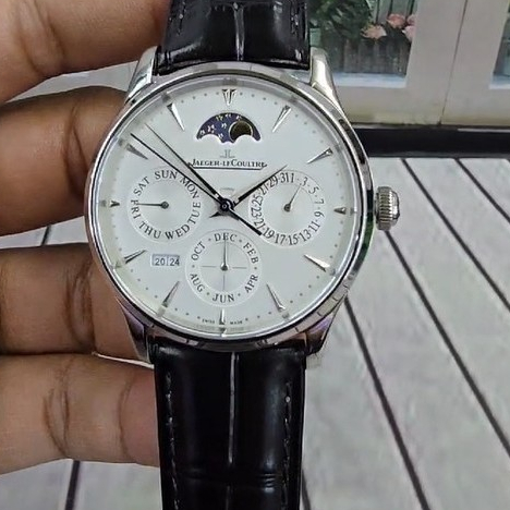 JAM TANGAN JLC CALENDAR SWISS AUTOMATIC STELL LEATHER BLACK STRAP 39MM