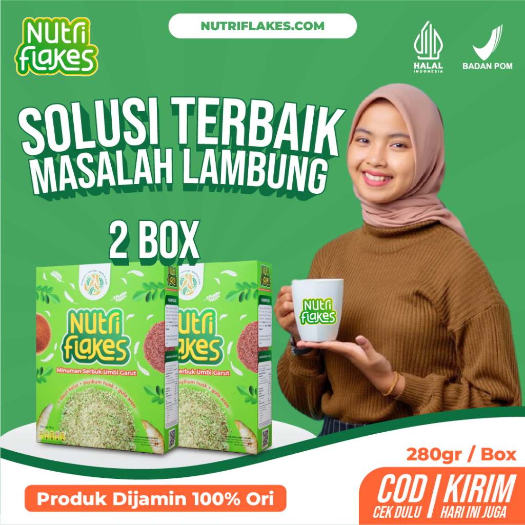 

Nutriflakes Sereal Umbi Garut Asam Lambung - Ampuh Mengatasi Asam Lambung Gerd, Maag 2 Box