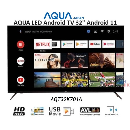 LED TV AQUA AQT-43K701AF 43 inc Smart tv Android AQT43K701AF AQT 43 K 701 AF FULL HD