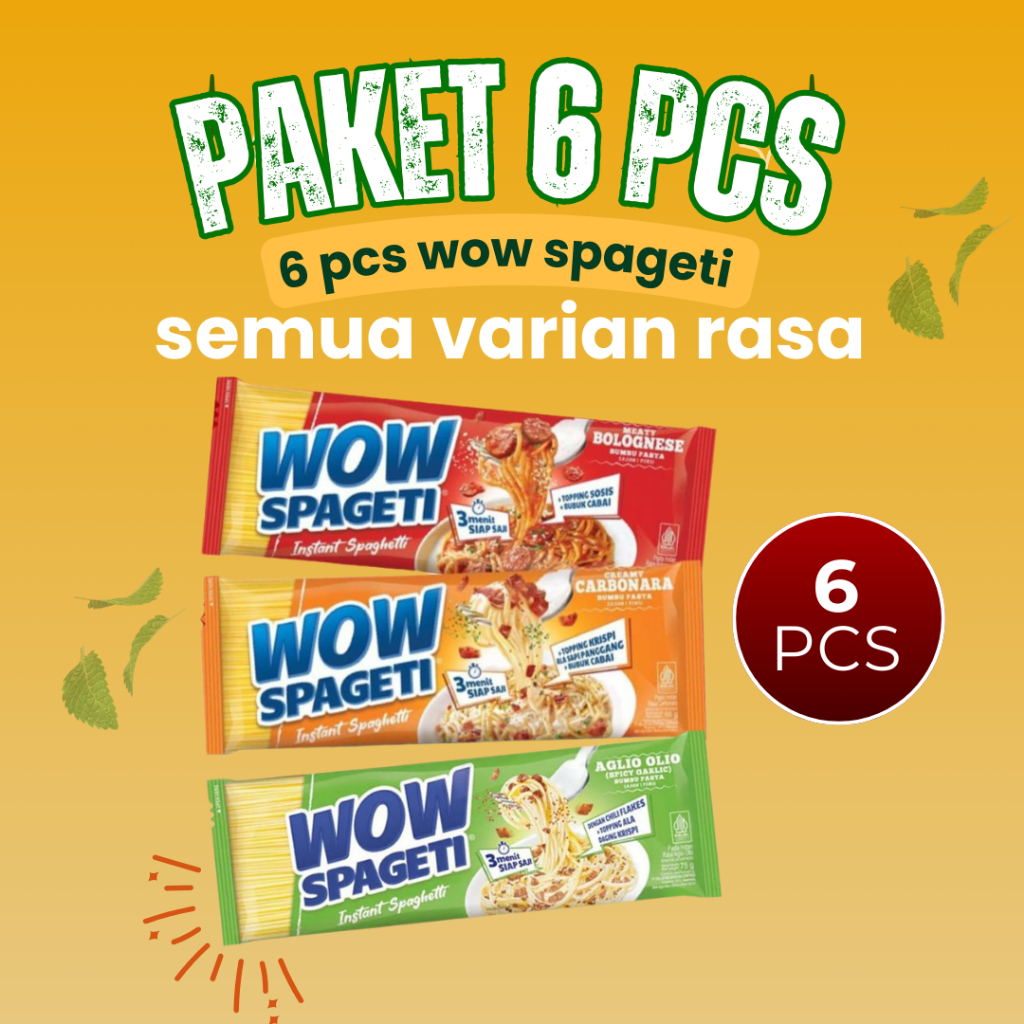 

(PAKET 6 PCS) WOW SPAGETI Semua Rasa AGLIO OLIO BOLOGNESE CARBONARA isi 6 pcs
