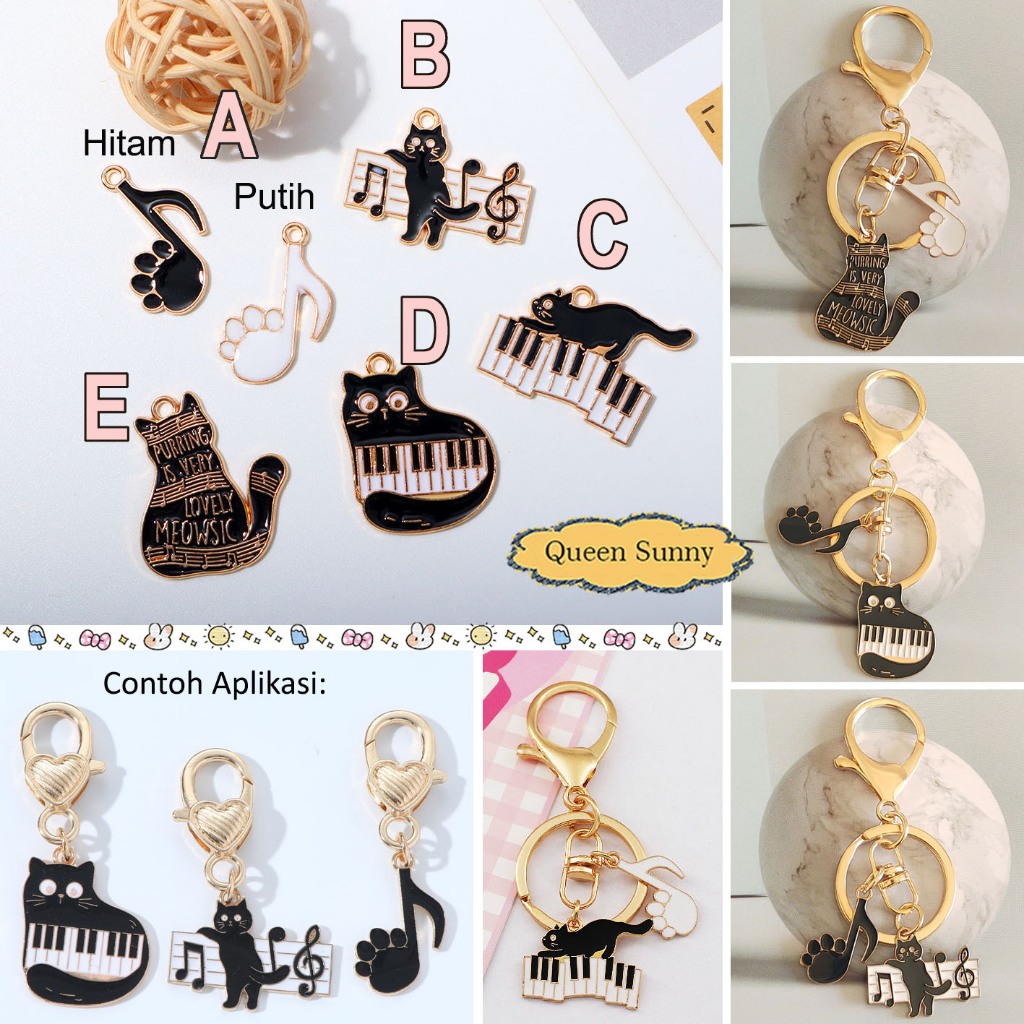 1pc Charm Enamel Musik Kucing Lucu & Not Balok Melodi Kunci G Liontin Bandul Korea Pendant Cat Melod