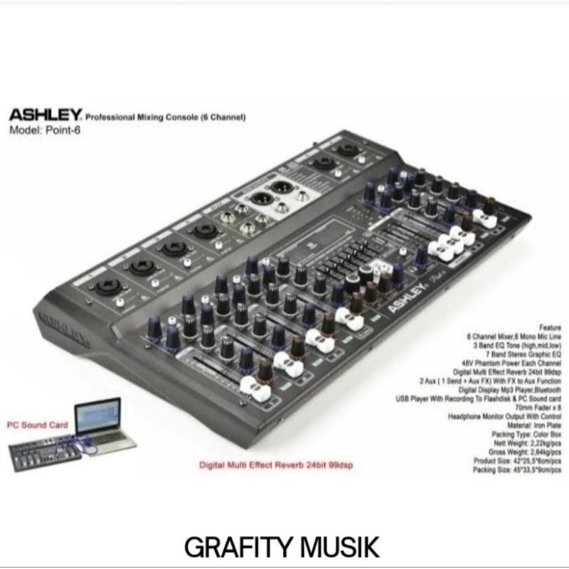 Mixer Ashley Point 6 / Point6 6 CHANNEL Original Ashley USB Recording