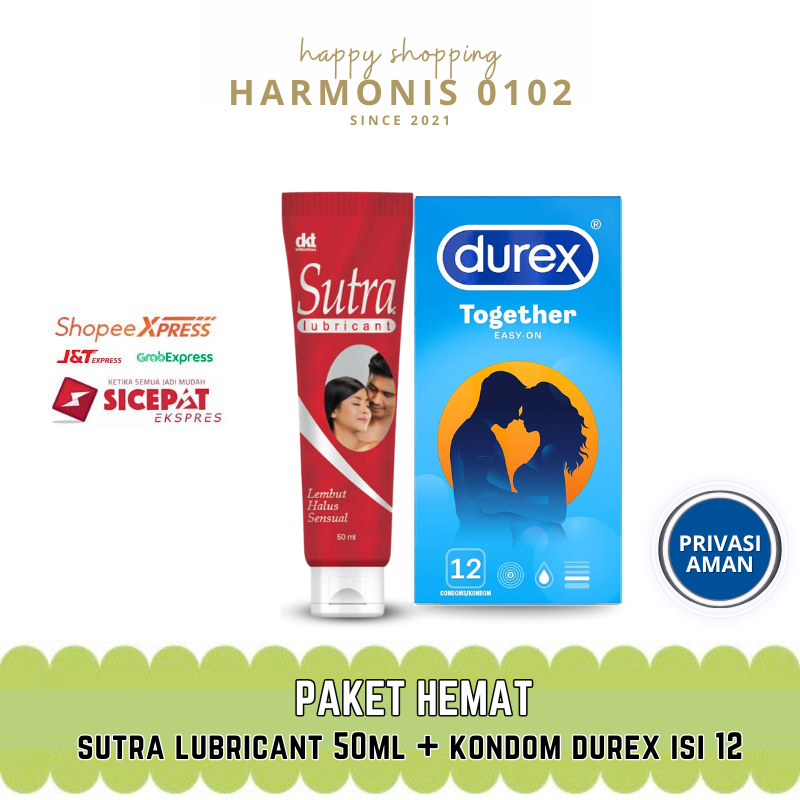 Sutra Lubricant 50 ml + Kondom Durex Together isi 12 pcs - Paket Condom Pelumas Lube Pria Tahan Lama