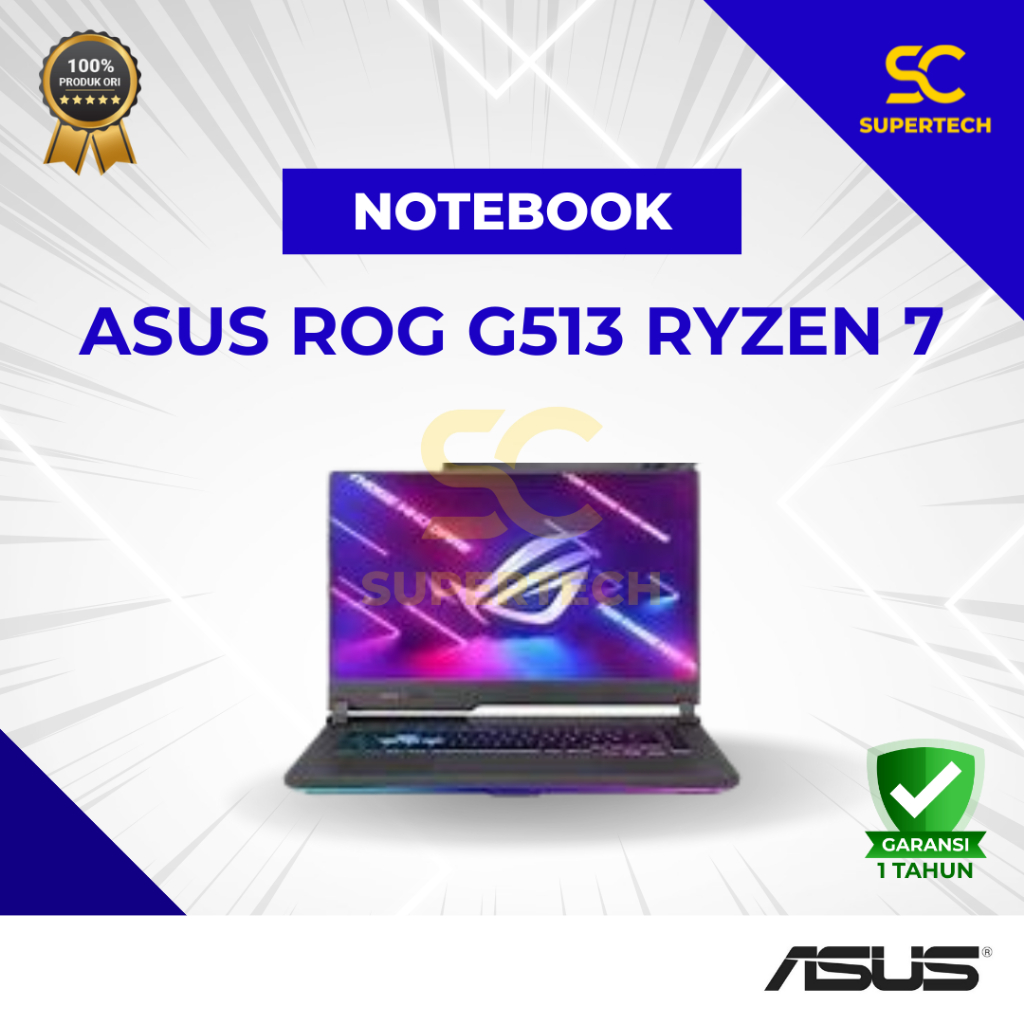 Notebook ASUS ROG G513 RYZEN 7 4800H 8GB 512GB GTX1650 15.6FHD Win10