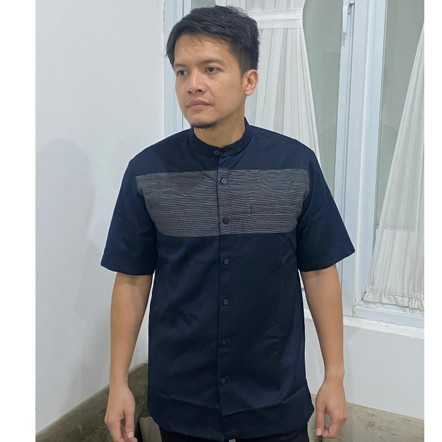 TWO-D Baju Kemeja Koko Muslim Pria Kerah Motif Lengan Pendek TD2623