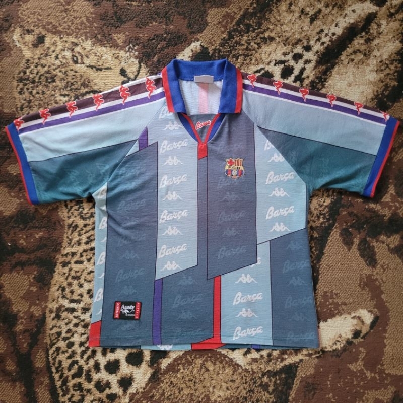 Kaos kaus kerah polo Barca Barcelona away 1995 1997 (FREE NAMESET RANDOM)