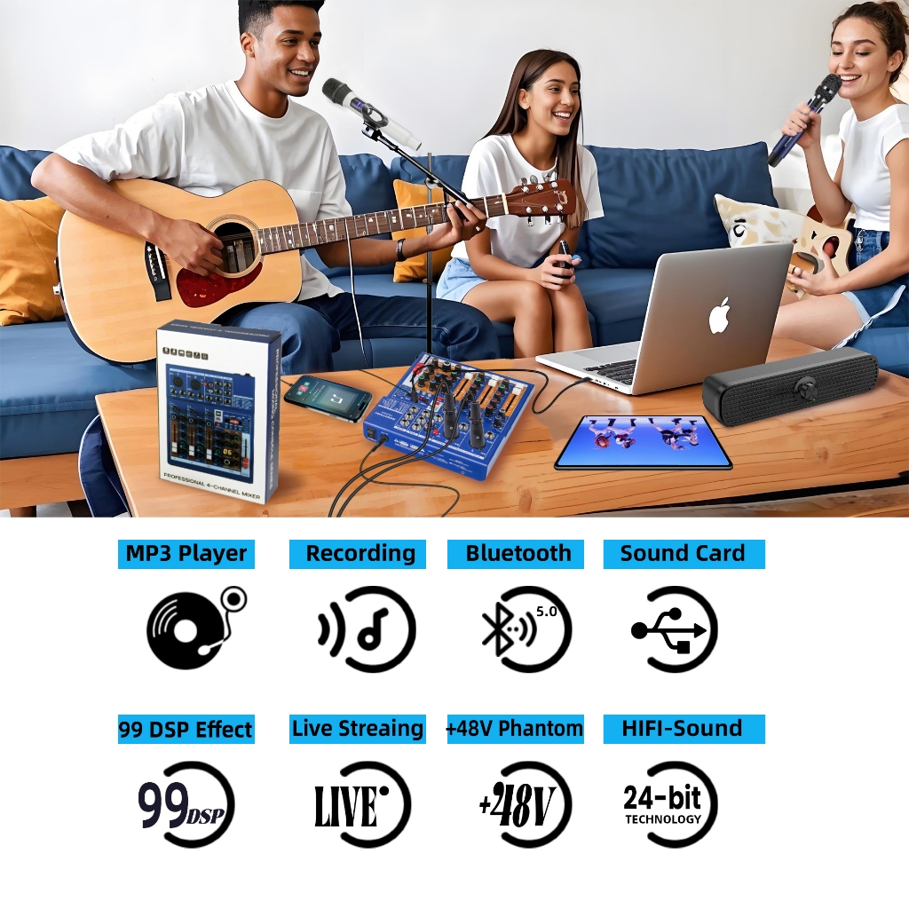 Mixer Audio Mg04Pro/Mg07Pro Audio Mixer 99Dsp Dj Mixer 4Ch/7Channels Bluetooth /Usb/Pc/Mp3 Player