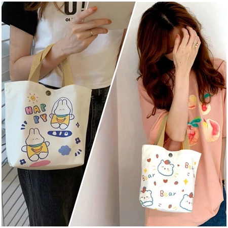 TAS TOTE MINI BEAR TAS TOTE CUTE MINI /Tas Canvas Jinjing Wanita Korean Style