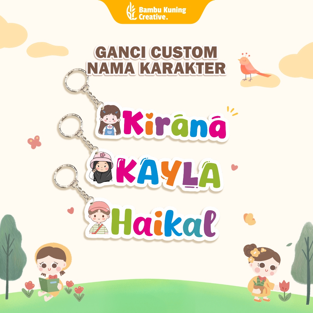 Gantungan Kunci Akrilik Custom Nama Karakter Lucu | Ganci Akrilik Hadiah Wisuda, Ulang Tahun, Souven