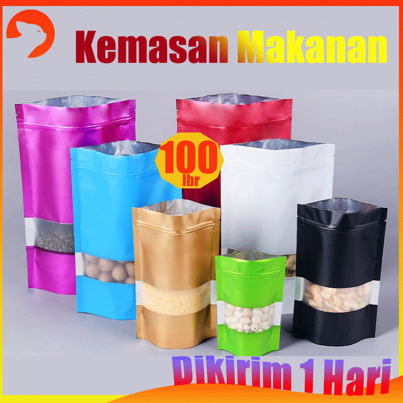 100PCS STANDING POUCH Kemasan Makanan Kemasan Snack Standing Pouch kombinasi Warna Metalize Ziplock 