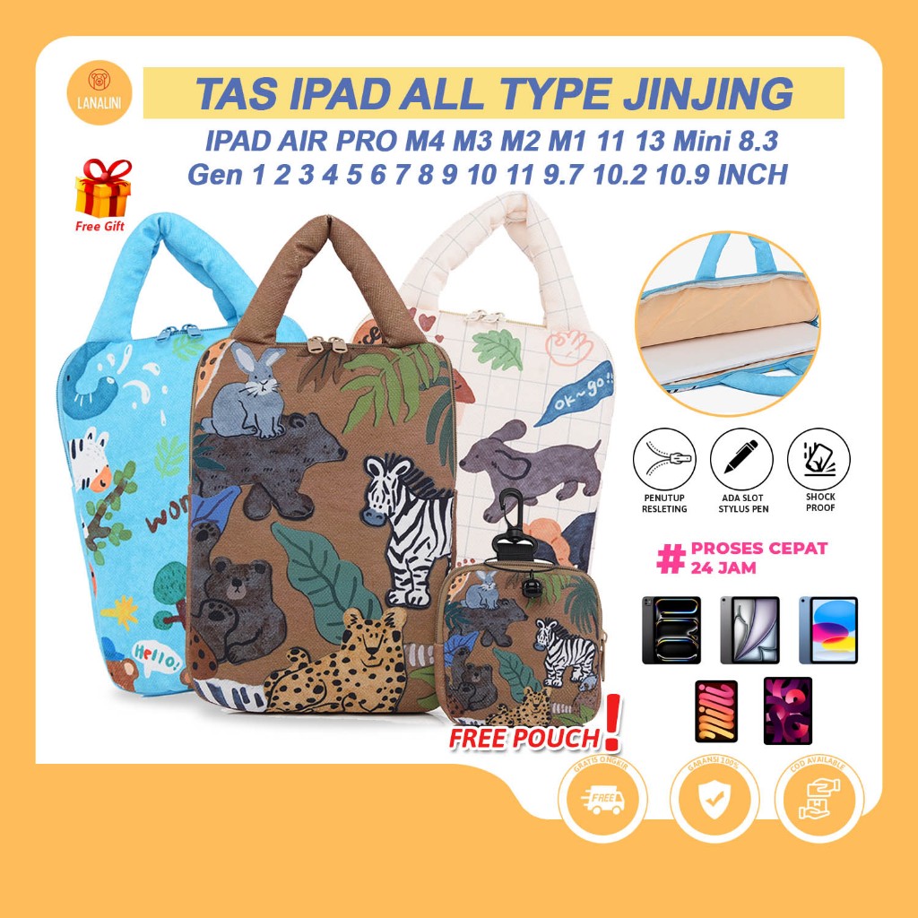Tas Jinjing Tab iPad Air Pro M4 M3 M2 M1 Generasi Gen 1 2 3 4 5 6 7 8 9 10 Air2 Air3 Air4 Air5 Air6 