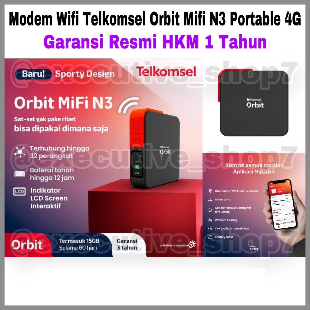 Modem Wifi Telkomsel Orbit Mifi N3 Portable 4G - Garansi Resmi HKM 1 Tahun
