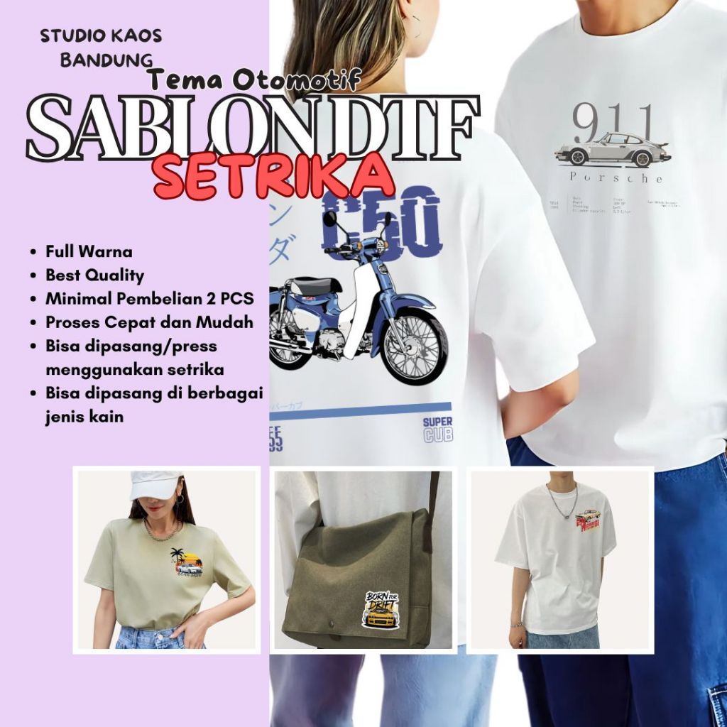 

Stiker DTF Sablon Setrika Gambar Otomotif High Quality Sablon Stiker Cepat untuk Berbagai Jenis Kain