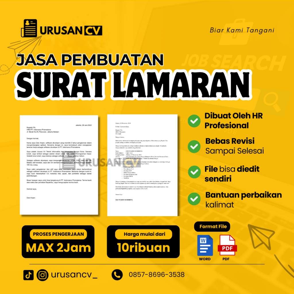 JASA PEMBUATAN SURAT LAMARAN KERJA | LAMARAN KERJA | TEMPLATE SURAT LAMARAN KERJA