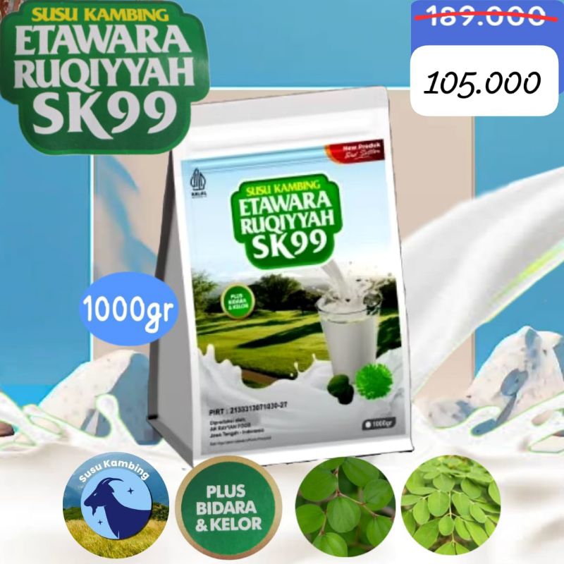 

SUSU KAMBING ETAWARA RUQIYYAH SK99 PLUS DAUN KELOR DAN BIDARA ORIGINAL 1000gr