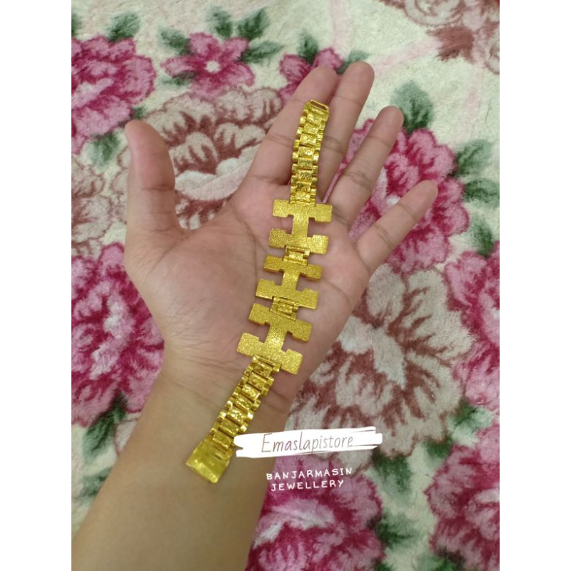 Gelang Plat Batang Huruf {H} Lapis Emas 999 Banjar