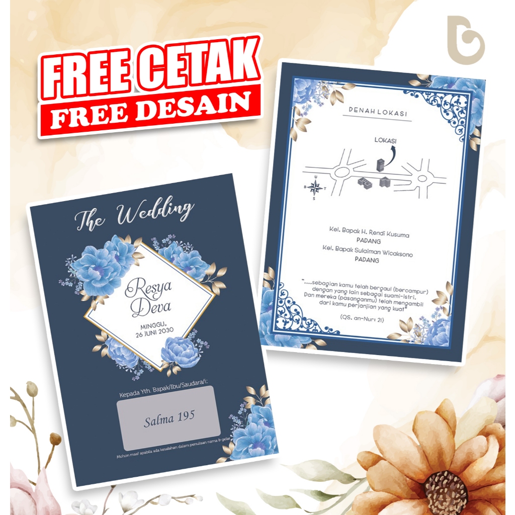 UNDANGAN PERNIKAHAN KEKINIAN SERI SALMA BAHAN BRIEF CARD TIK 160 GSM