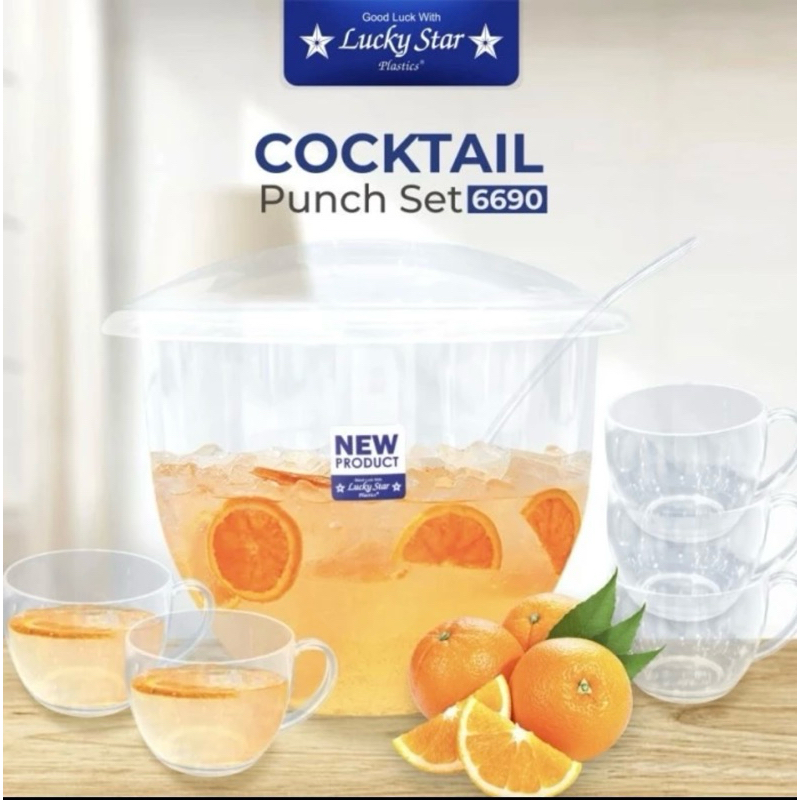cocktail set / punch bowl set lucky star transparan ( 6690-TR )