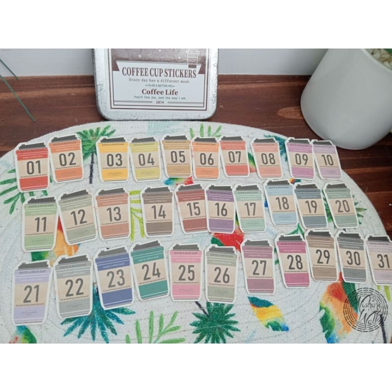 

sticker set coffee cup number isi 31