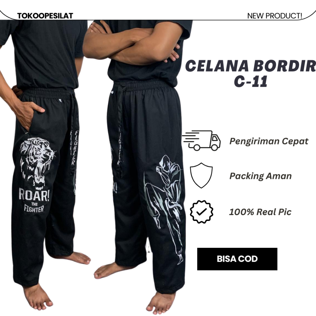 Celana Pakaian Silat Bordir C-11 Pangsi Komprang Panjang Bahan Tebal Kombor Gambar Macan Harimau