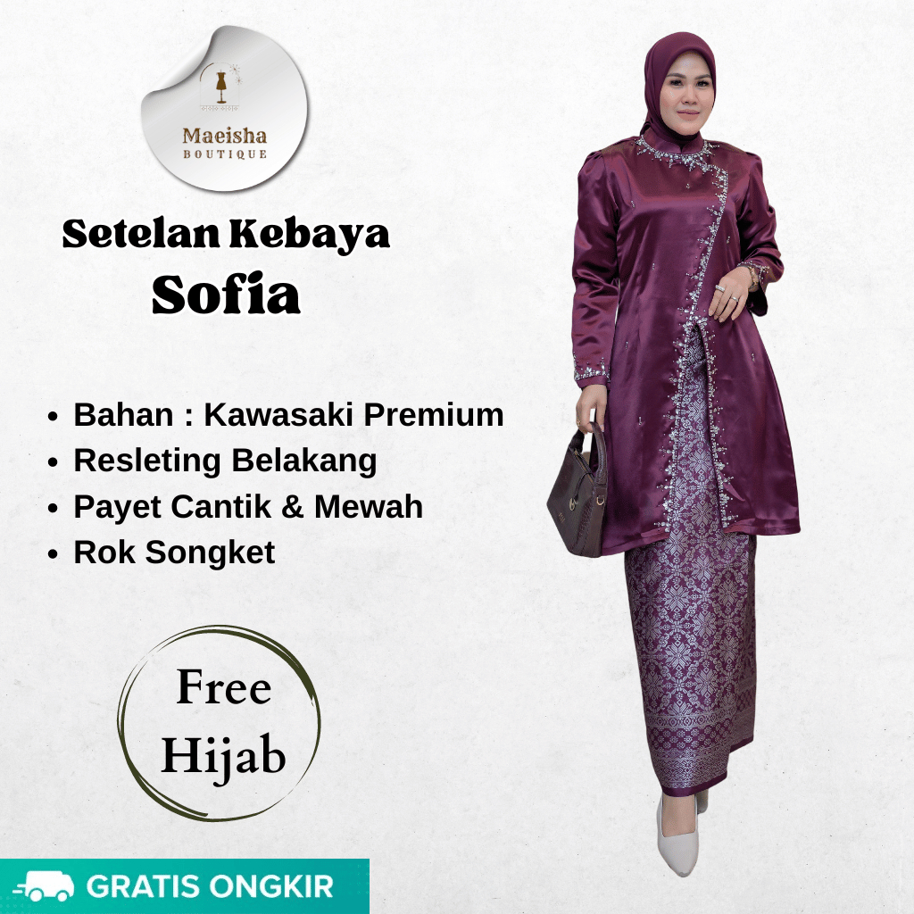 Set Kebaya Sofia Rok Songket Span Free Hijab / Kebaya Modern / Kebaya Pesta / Kebaya Wisuda