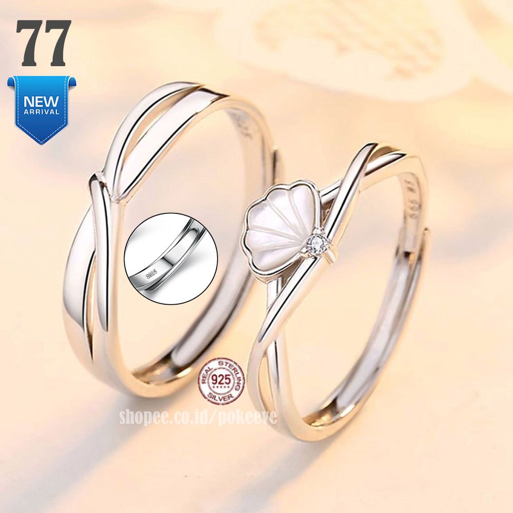 Cincin Couple/ Tunangan Pearl Shell Sterling Silver S925 Ring Perhiasan Cincin Pria/ Wanita
