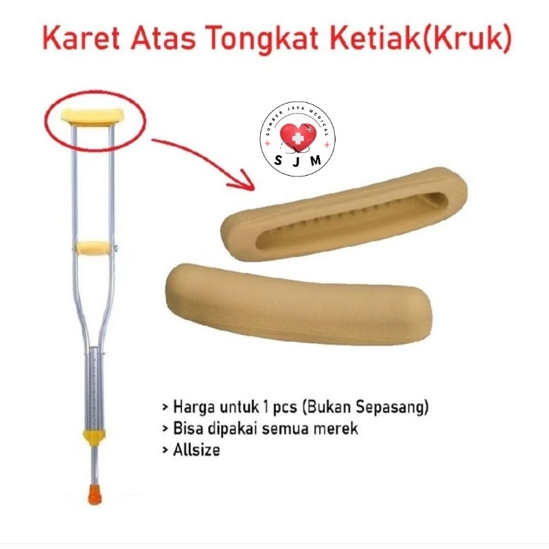 Karet Handle Tongkat Kruk Ketiak (Atas/Tengah/Bawah) Original