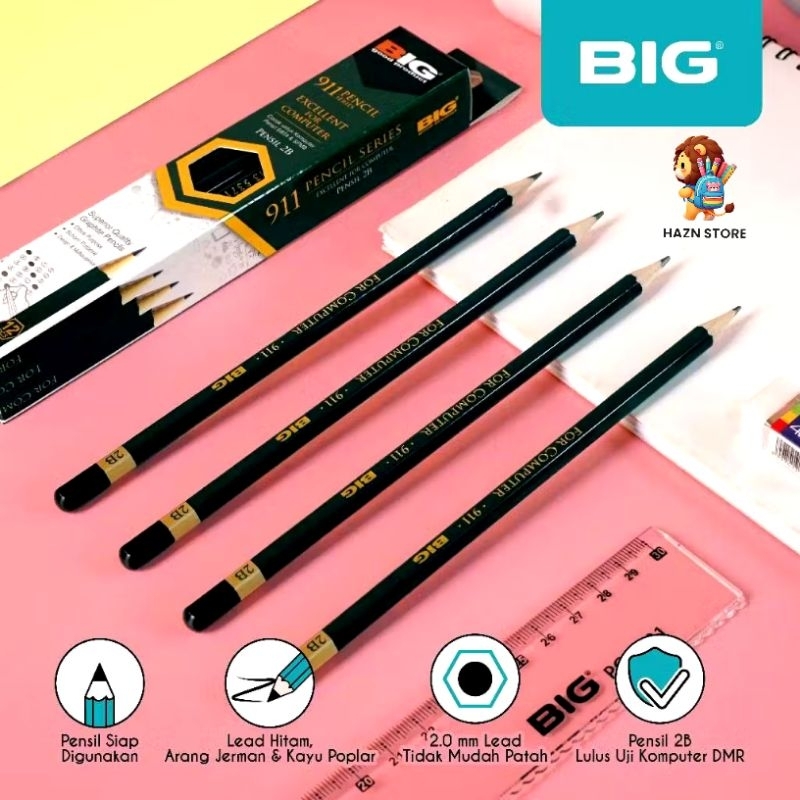 

Pensil 2B Standart Lulus Uji DMR BIG Computer Graphite Pencil Extra Dark Premium (1 Pack/12 Pcs)