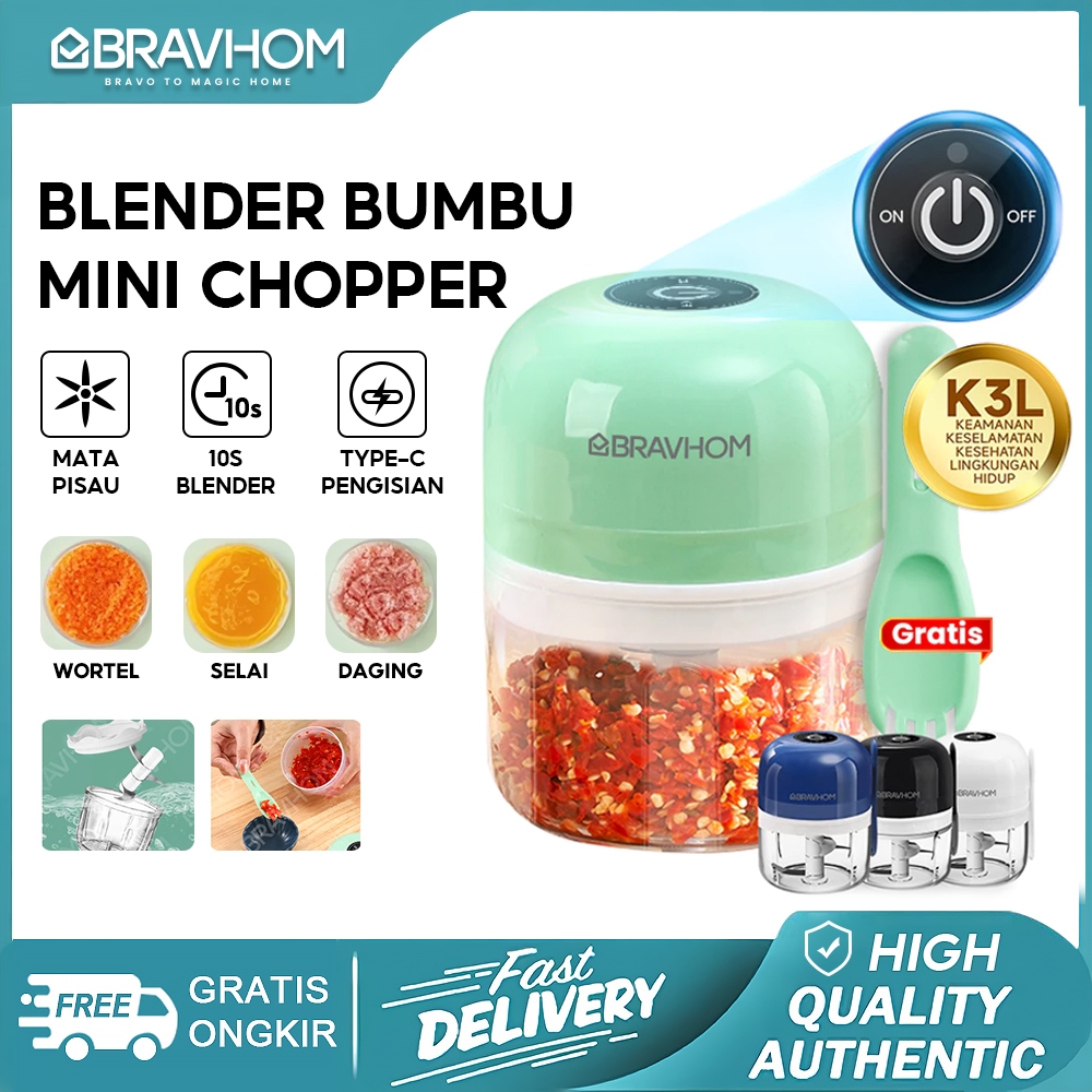 [Ready Stock] BRAVHOM Blender Bumbu Mini 250ML Gilingan Mini Bumbu dan Daging Penggiling Bumbu Dapur