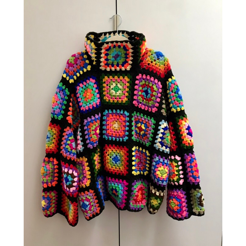 Crochet sweater fullcolour/Patchwork sweater/Handmade