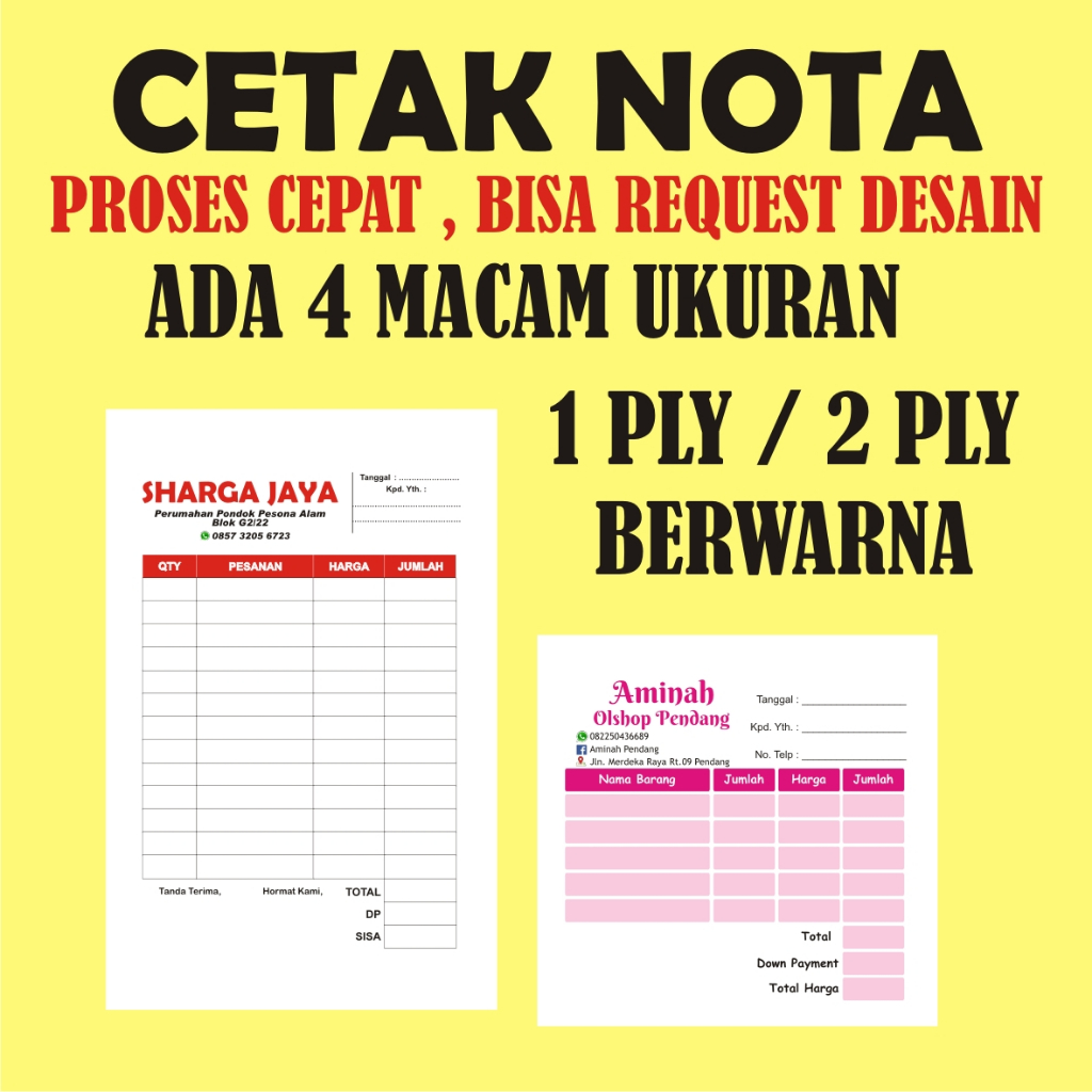 

NOTA CUSTOM BERWARNA REQUEST DESAIN 1PLY 2PLY PROSES CEPAT