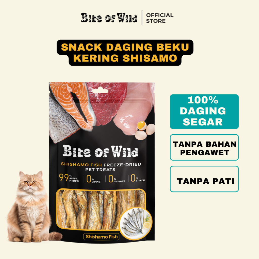 Bite of Wild - Freeze Dried Snack Daging Beku Kering Ikan Shisamo Cube 40gr