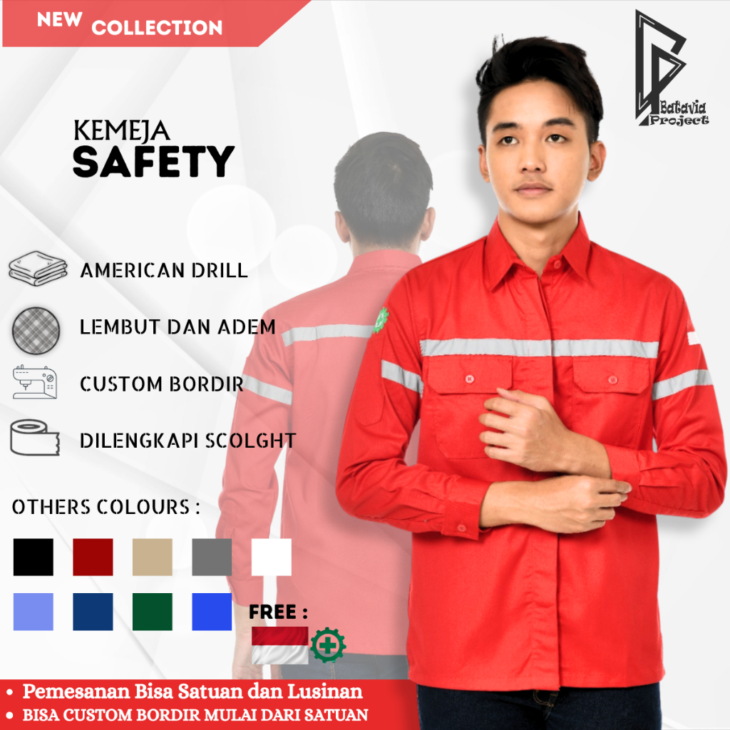 Baju Kemeja Wearpack Safety K3 Lengan Panjang - Pakaian Seragam Kerja Lapangan Tambang Proyek Konstr