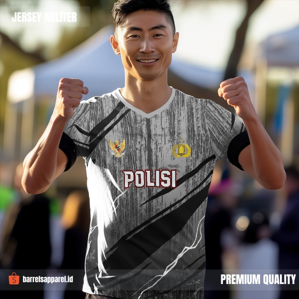 Kaos Jersey Polisi Polri Abu Hitam Motif Abstrak 03 - Jersey Custom Premium Full Printing