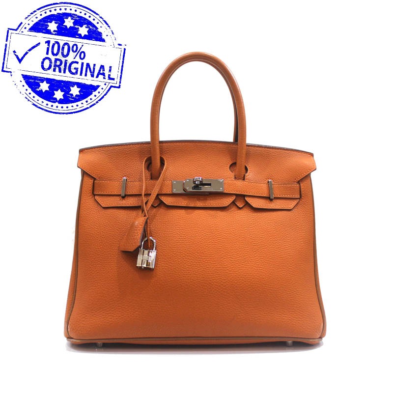 Preloved Hermes Birkin 30 B30 Potiron Orange with Gold edging Clemece Leather PHW stamp I Square yea