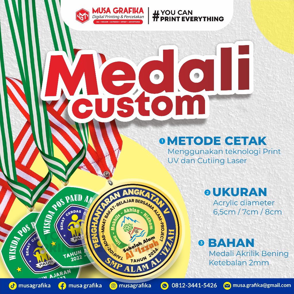 Medali Custom Akrilik Acrylic Print UV bukan Insert Paper / MEDALI AKRILIK WISUDA / MEDALI CUSTOM PR