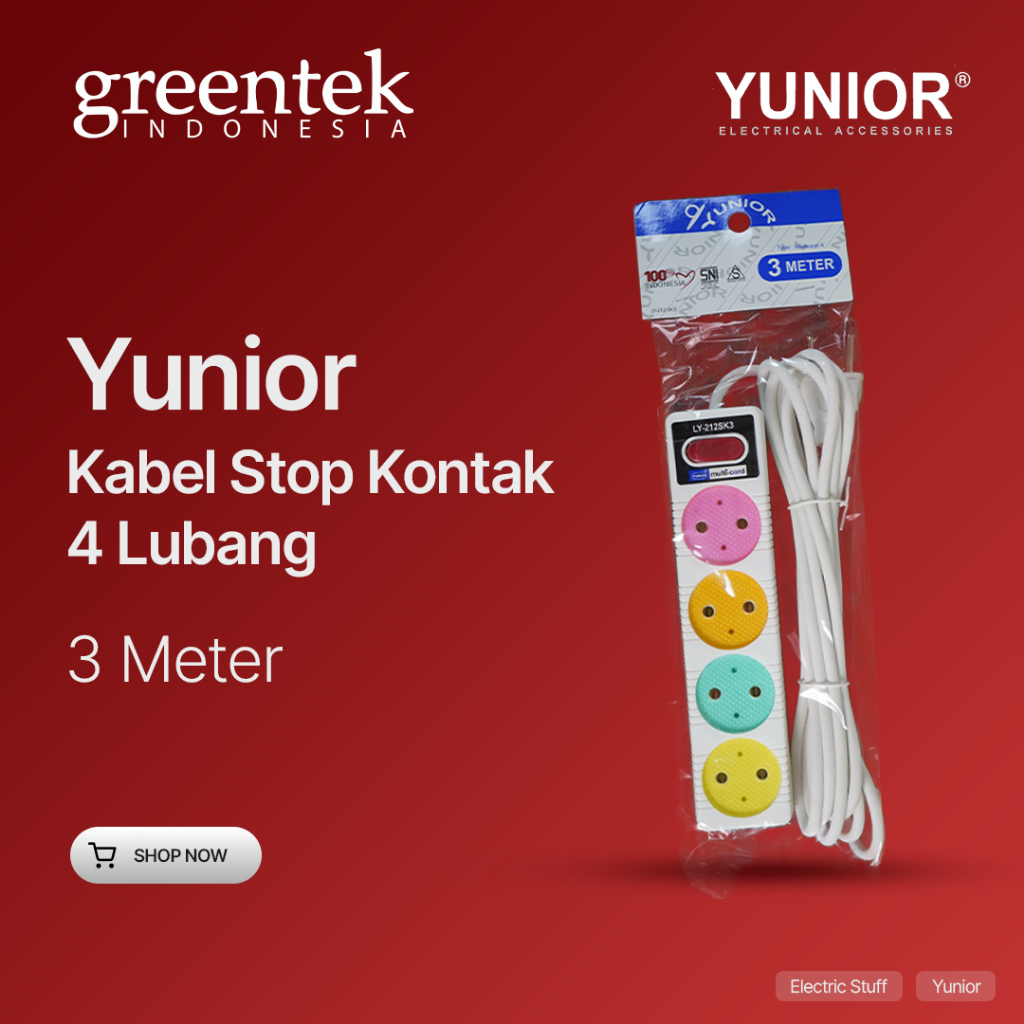 LOYAL - Yunior Stop Kontak LY212SK3 Stop Kotak Colokan 4 Lubang  3 Meter